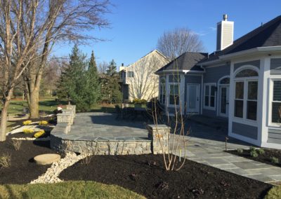 Expertly-landscaped LawnScapes outdoor project with decorative plants and stonework.