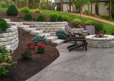 Expertly-landscaped LawnScapes outdoor project with decorative plants and stonework.