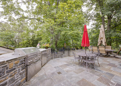 Expertly-landscaped LawnScapes outdoor project with decorative plants and stonework.