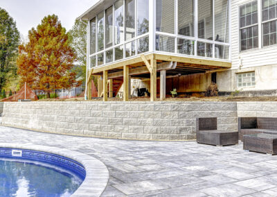 Expertly-landscaped LawnScapes outdoor project with decorative plants and stonework.