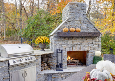 Expertly-landscaped LawnScapes outdoor project with decorative plants and stonework.