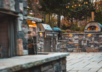 Expertly-landscaped LawnScapes outdoor project with decorative plants and stonework.